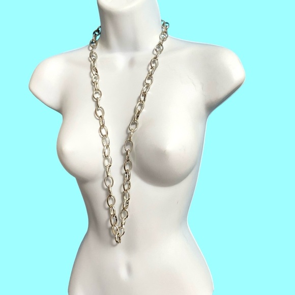 Chunky Silver Tone Link Long Chain Necklace - Picture 6 of 10